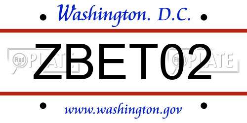 ZBET02 District Of Columbia License Plate