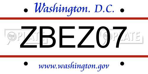 ZBEZ07 District Of Columbia License Plate