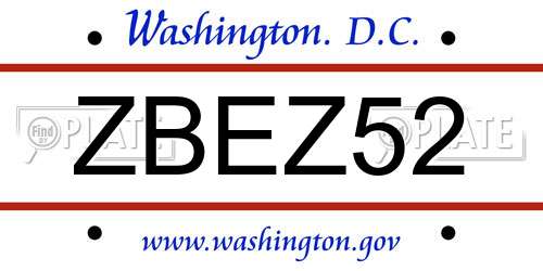 ZBEZ52 District Of Columbia License Plate