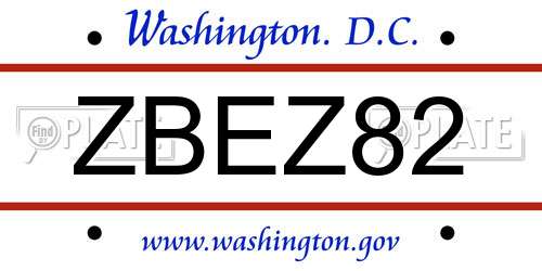 ZBEZ82 District Of Columbia License Plate