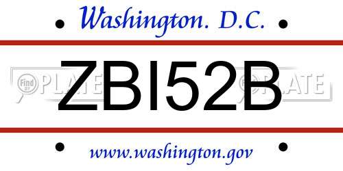 ZBI52B District Of Columbia License Plate
