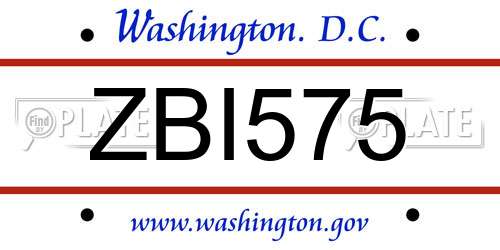 ZBI575 District Of Columbia License Plate