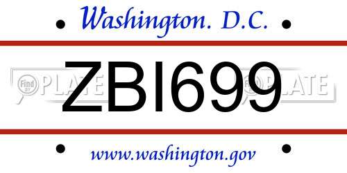 ZBI699 District Of Columbia License Plate