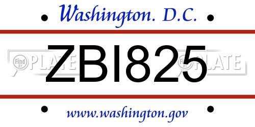 ZBI825 District Of Columbia License Plate