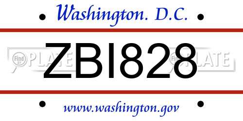 ZBI828 District Of Columbia License Plate