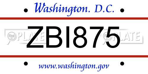 ZBI875 District Of Columbia License Plate