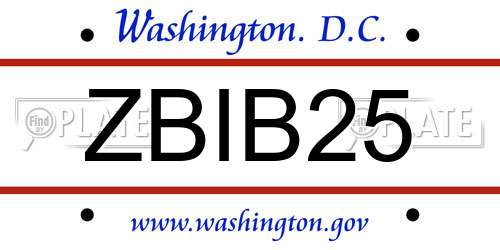 ZBIB25 District Of Columbia License Plate