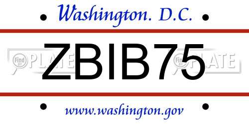 ZBIB75 District Of Columbia License Plate