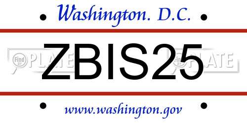 ZBIS25 District Of Columbia License Plate