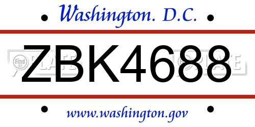 ZBK4688 District Of Columbia License Plate