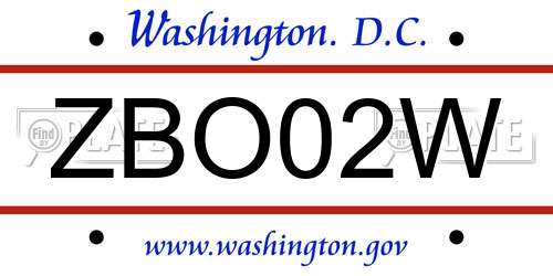 ZBO02W District Of Columbia License Plate