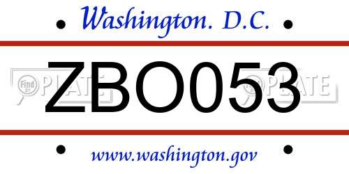 ZBO053 District Of Columbia License Plate