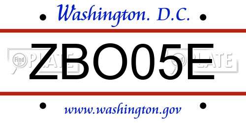 ZBO05E District Of Columbia License Plate