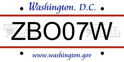 ZBO07W District Of Columbia License Plate