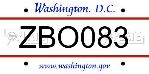 ZBO083 District Of Columbia License Plate