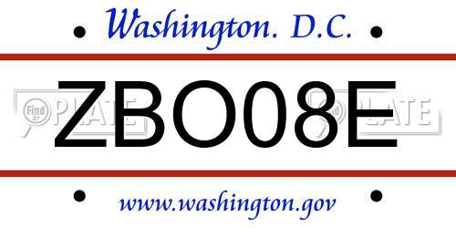 ZBO08E District Of Columbia License Plate