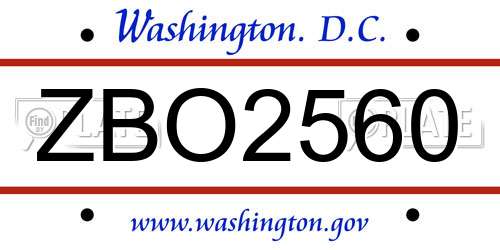 ZBO2560 District Of Columbia License Plate