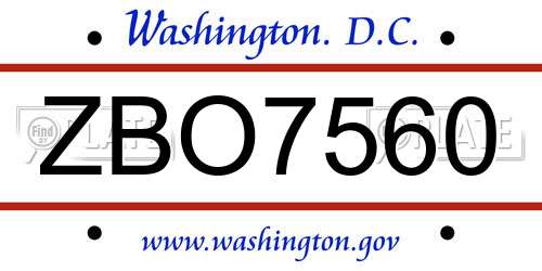 ZBO7560 District Of Columbia License Plate