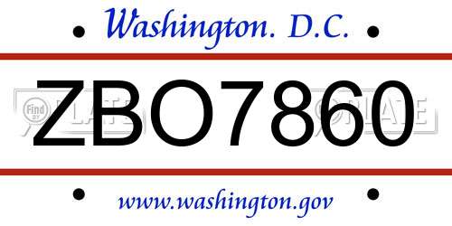ZBO7860 District Of Columbia License Plate
