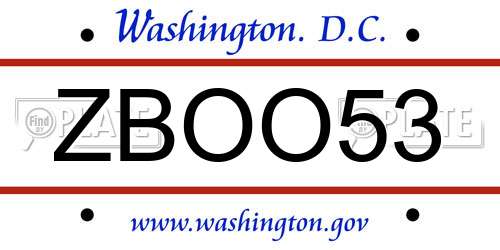 ZBOO53 District Of Columbia License Plate