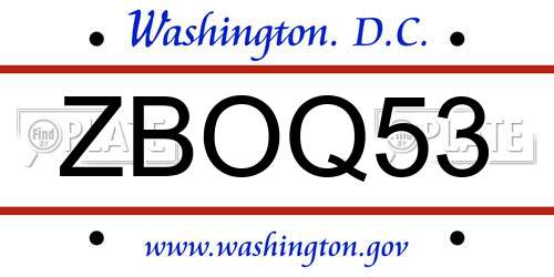 ZBOQ53 District Of Columbia License Plate