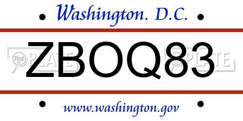 ZBOQ83 District Of Columbia License Plate