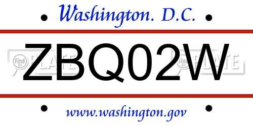 ZBQ02W District Of Columbia License Plate