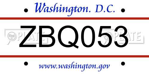 ZBQ053 District Of Columbia License Plate