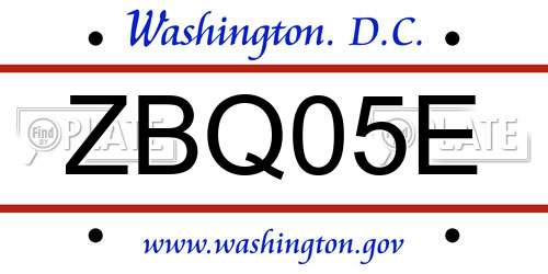 ZBQ05E District Of Columbia License Plate