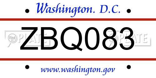 ZBQ083 District Of Columbia License Plate