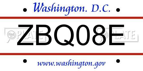 ZBQ08E District Of Columbia License Plate