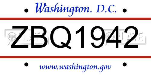 ZBQ1942 District Of Columbia License Plate