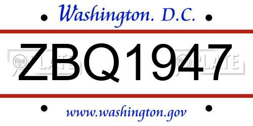 ZBQ1947 District Of Columbia License Plate