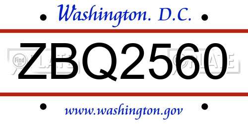 ZBQ2560 District Of Columbia License Plate