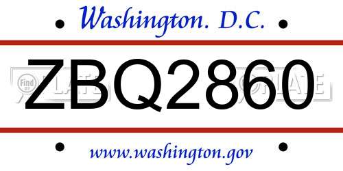 ZBQ2860 District Of Columbia License Plate