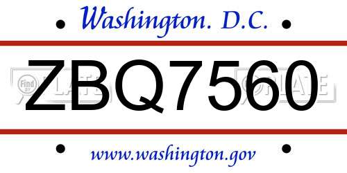 ZBQ7560 District Of Columbia License Plate