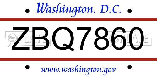 ZBQ7860 District Of Columbia License Plate