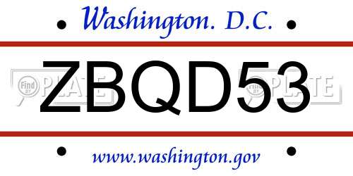 ZBQD53 District Of Columbia License Plate