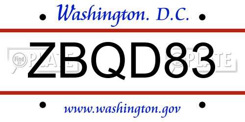 ZBQD83 District Of Columbia License Plate