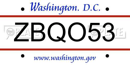 ZBQO53 District Of Columbia License Plate