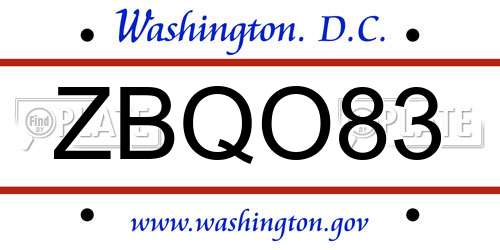 ZBQO83 District Of Columbia License Plate
