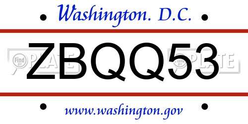 ZBQQ53 District Of Columbia License Plate