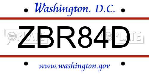 ZBR84D District Of Columbia License Plate