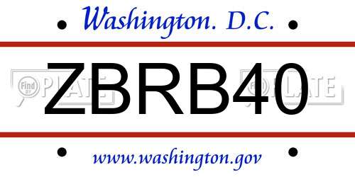 ZBRB40 District Of Columbia License Plate