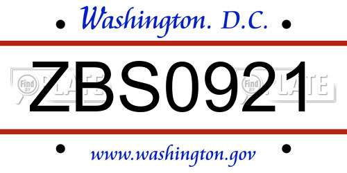 ZBS0921 District Of Columbia License Plate
