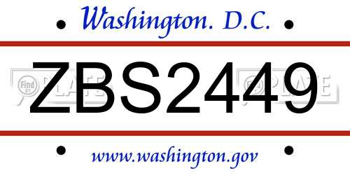 ZBS2449 District Of Columbia License Plate