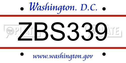 ZBS339 District Of Columbia License Plate