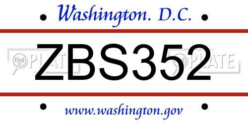 ZBS352 District Of Columbia License Plate