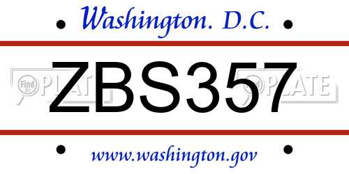 ZBS357 District Of Columbia License Plate