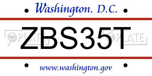ZBS35T District Of Columbia License Plate